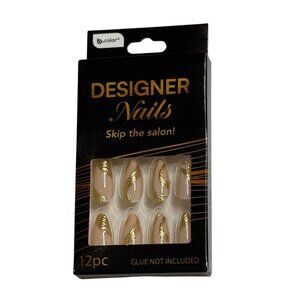 b.color Designer Press On Nails Nude Gold Abstract 12pc